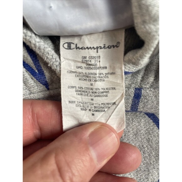 CHAMPION Reverse Weave Hoodie Mens Medium Sweatshirt All Over Print Sweater Gray - Picture 5 of 16